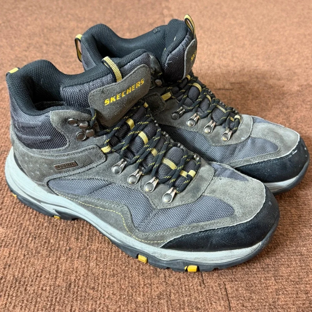 Skechers Mens Waterproof Hiking Boots Gray Suede Mesh Trail SN 65672 Size‎ 11 B-